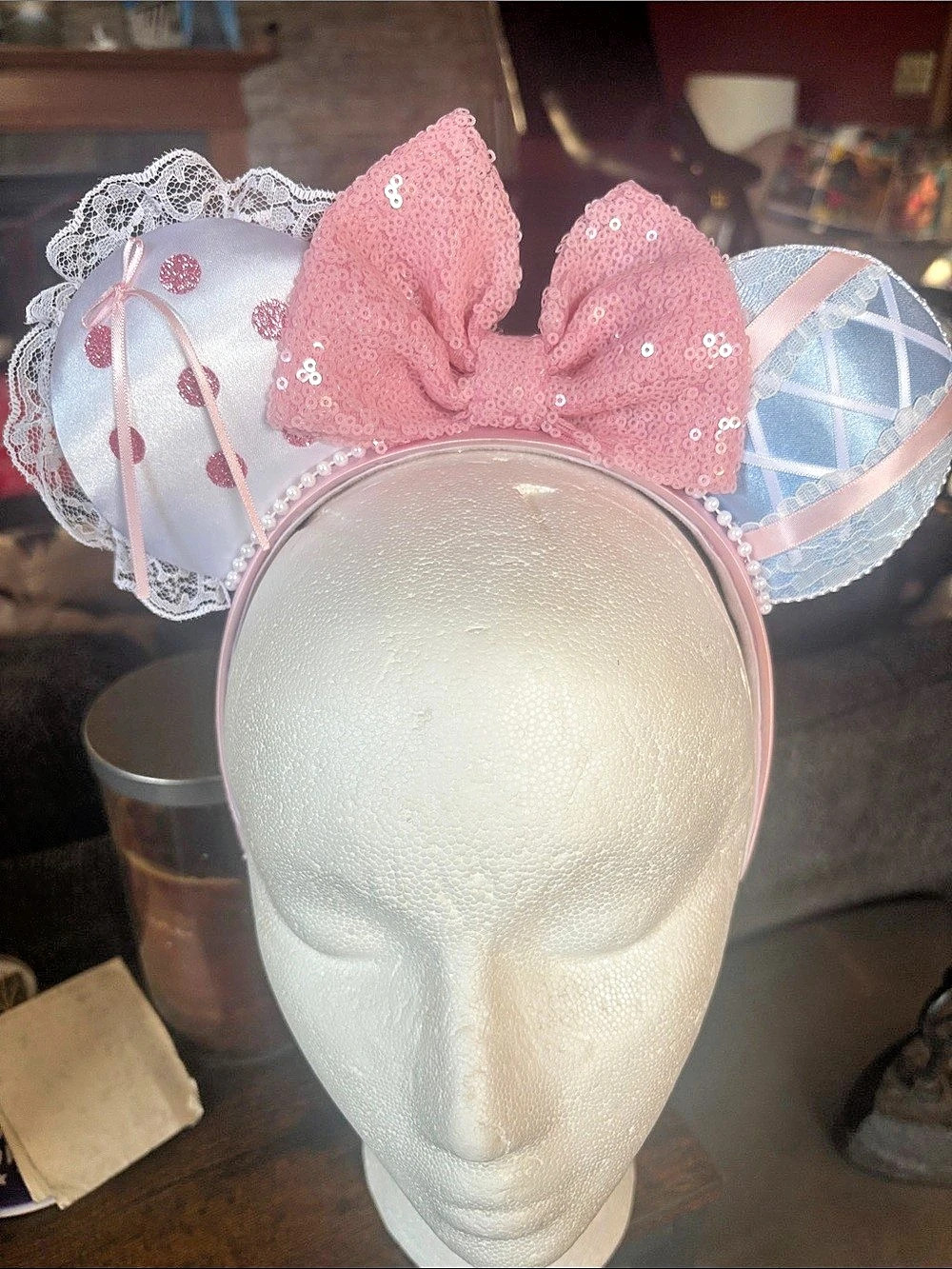 Disney Shanghai Disneyland Cinderella Lace Minnie Ears Headband